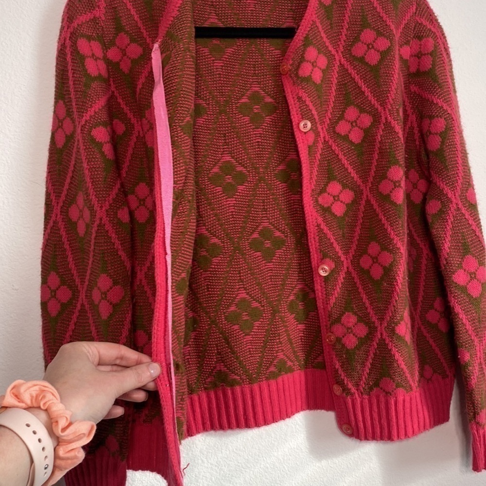 Spring pink and green colorful floral cardigan - Picture 8 of 8